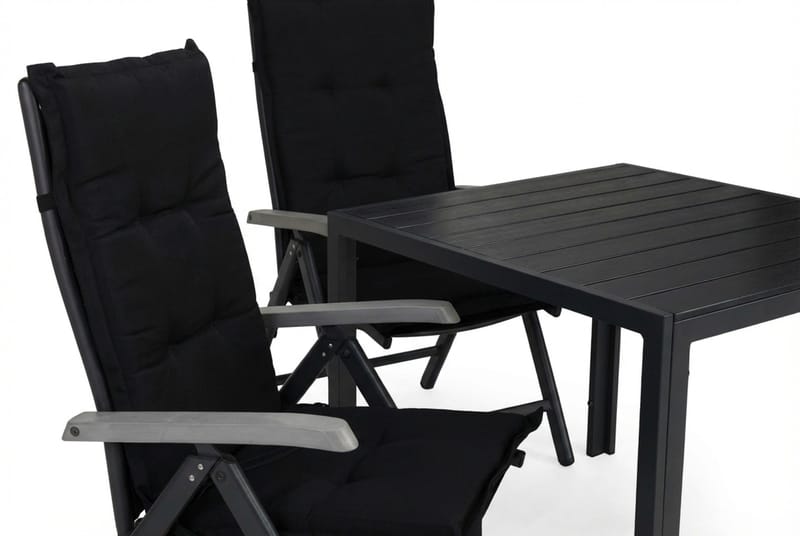 Tunis Spisegruppe 90x90 + 2 Monaco Lyx Posisjonsstol m Pute - Svart/Grå - Hagemøbler & utemiljø - Hagegruppe - Spisegrupper hage