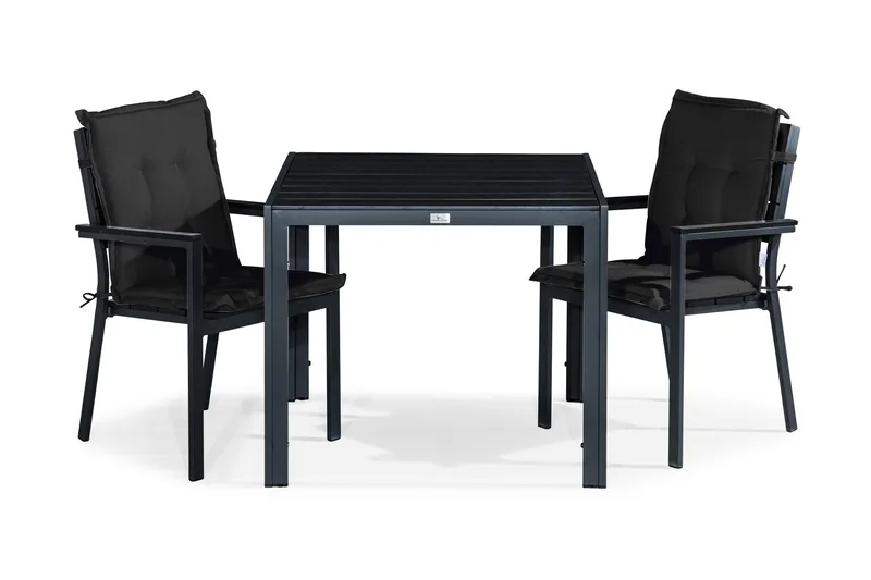 Tunis Spisegruppe 90x90 + 2 Stablestoler m Pute, Svart