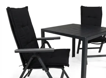 Tunis Spisegruppe 90x90+2 Monaco Light Posisjonsstol m Pute - Svart/Grå - Hagemøbler & utemiljø - Hagegruppe - Spisegrupper hage