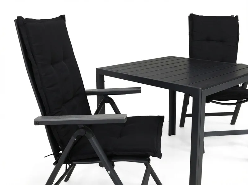Tunis Spisegruppe 90x90+2 Monaco Light Posisjonsstol m Pute - Svart/Grå - Hagemøbler & utemiljø - Hagegruppe - Spisegrupper hage