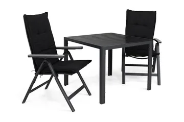 Tunis Spisegruppe 90x90+2 Monaco Light Posisjonsstol m Pute - Svart/Grå - Hagemøbler & utemiljø - Hagegruppe - Spisegrupper hage