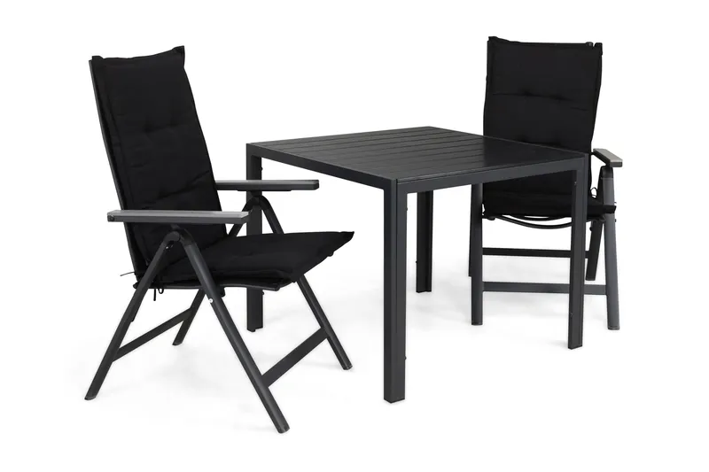 Tunis Spisegruppe 90x90+2 Monaco Light Posisjonsstol m Pute - Svart/Grå - Hagemøbler & utemiljø - Hagegruppe - Spisegrupper hage