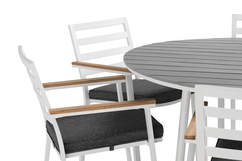 Tunis Spisegruppe Rund 140 cm + 6 Oliver Spisestol - Alu/Hvit - Hagemøbler & utemiljø - Hagegruppe - Spisegrupper hage