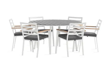 Tunis Spisegruppe Rund 140 cm + 6 Oliver Spisestol - Alu/Hvit - Hagemøbler & utemiljø - Hagegruppe - Spisegrupper hage
