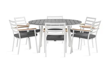Tunis Spisegruppe Rund 140 cm + 6 Oliver Spisestol - Alu/Hvit - Hagemøbler & utemiljø - Hagegruppe - Spisegrupper hage