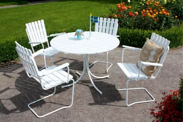 Vaxholm Spisegruppe Rund 100 cm + 4 Stoler Hvit - Hagemøbler & utemiljø - Hagegruppe - Spisegrupper hage