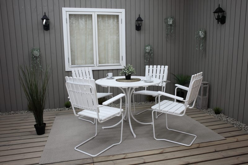 Vaxholm Spisegruppe Rund 100 cm + 4 Stoler Hvit - Hagemøbler & utemiljø - Hagegruppe - Spisegrupper hage
