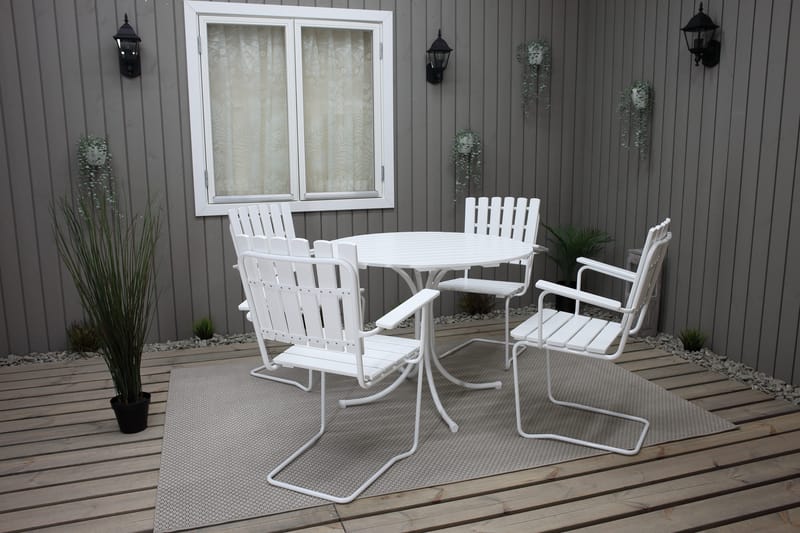 Vaxholm Spisegruppe Rund 100 cm + 4 Stoler Hvit - Hagemøbler & utemiljø - Hagegruppe - Spisegrupper hage
