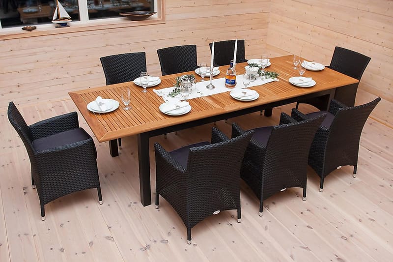 Vegas Las Spisegruppe 220-280+6 Thor Lyx Stoler - Svart|Teak - Spisegrupper hage