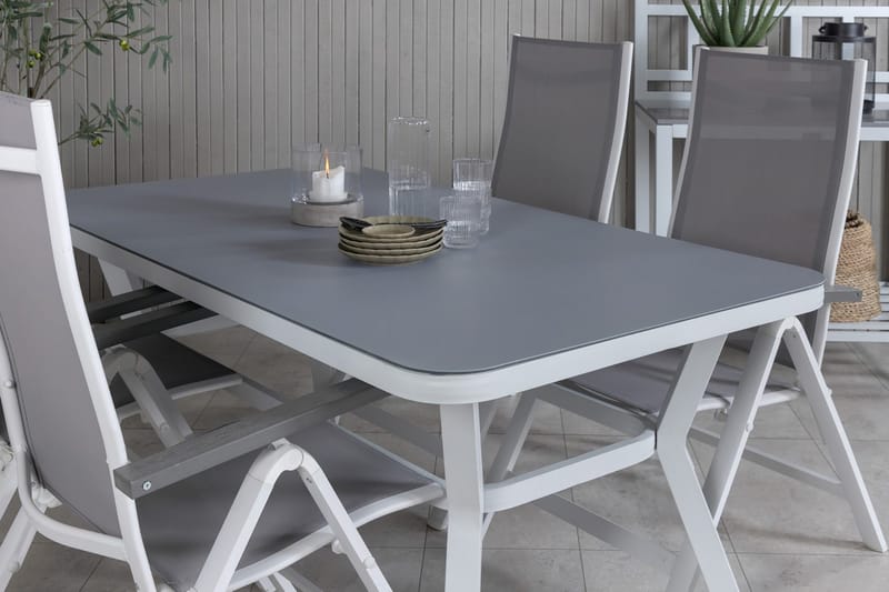 Virya Spisegruppe 160cm + 4 Albany Posisjonsstoler - Hvit - Hagemøbler & utemiljø - Hagegruppe - Spisegrupper hage