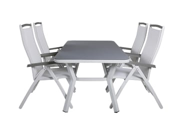 Virya Spisegruppe 160cm + 4 Albany Posisjonsstoler - Hvit/Grå - Hagemøbler & utemiljø - Hagegruppe - Spisegrupper hage