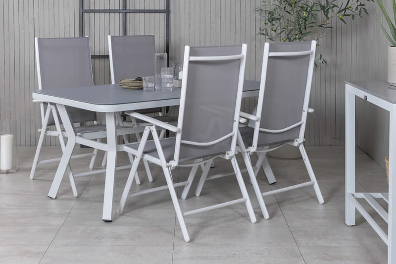 Virya Spisegruppe 160cm + 4 Break Posisjonsstoler - Hvit/Grå - Hagemøbler & utemiljø - Hagegruppe - Spisegrupper hage