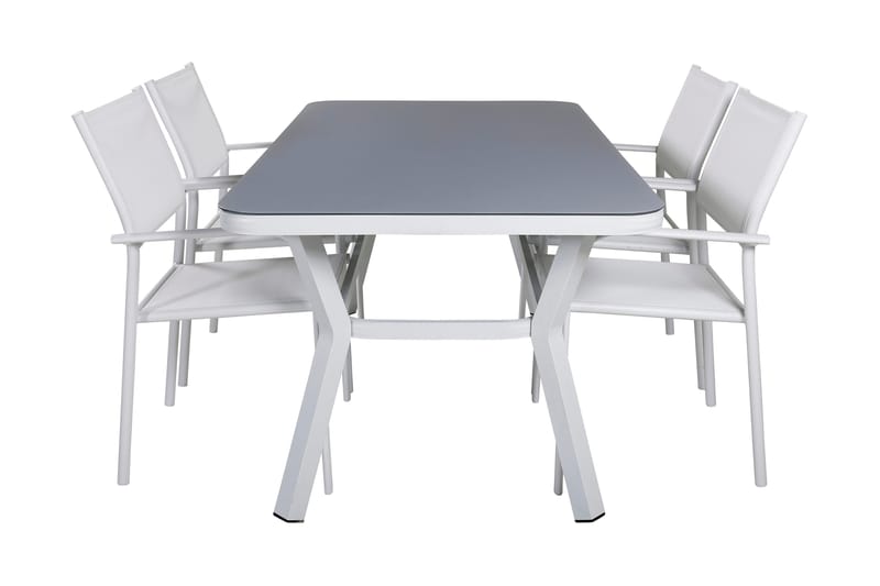 Virya Spisegruppe 160cm + 4 Santorini Karmstoler, Hvit/Grå