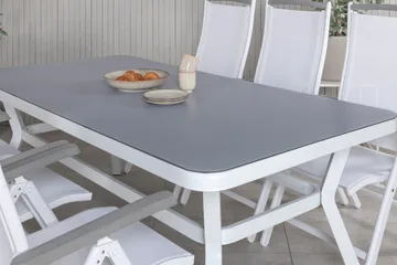Virya Spisegruppe 160cm + 6 Albany Posisjonsstoler - Hvit/Grå - Hagemøbler & utemiljø - Hagegruppe - Spisegrupper hage