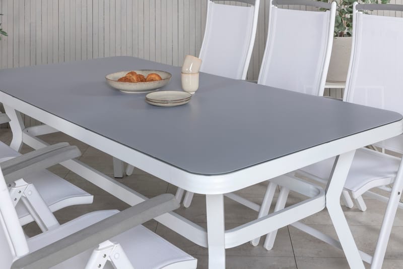 Virya Spisegruppe 160cm + 6 Albany Posisjonsstoler - Hvit/Grå - Hagemøbler & utemiljø - Hagegruppe - Spisegrupper hage