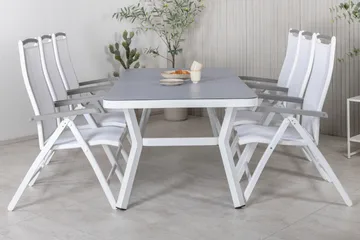 Virya Spisegruppe 160cm + 6 Albany Posisjonsstoler - Hvit/Grå - Hagemøbler & utemiljø - Hagegruppe - Spisegrupper hage