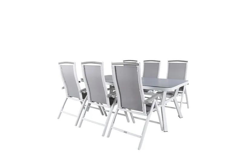 Virya Spisegruppe 160cm + 6 Albany Posisjonsstoler, Hvit/Grå