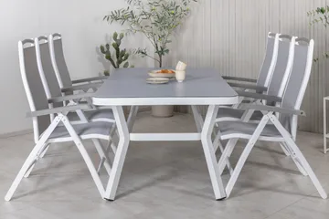 Virya Spisegruppe 160cm + 6 Albany Posisjonsstoler - Hvit/Grå - Hagemøbler & utemiljø - Hagegruppe - Spisegrupper hage