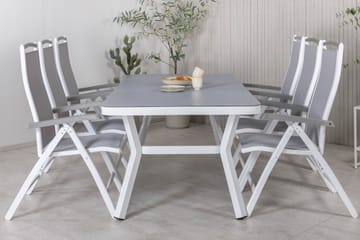 Virya Spisegruppe 160cm + 6 Albany Posisjonsstoler - Hvit/Grå - Hagemøbler & utemiljø - Hagegruppe - Spisegrupper hage