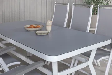 Virya Spisegruppe 160cm + 6 Albany Posisjonsstoler - Hvit/Grå - Hagemøbler & utemiljø - Hagegruppe - Spisegrupper hage