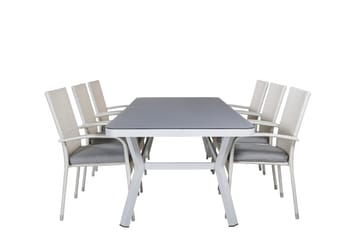 Virya Spisegruppe 160cm + 6 Anna Spisestoler - Hvit/Grå - Hagemøbler & utemiljø - Hagegruppe - Spisegrupper hage