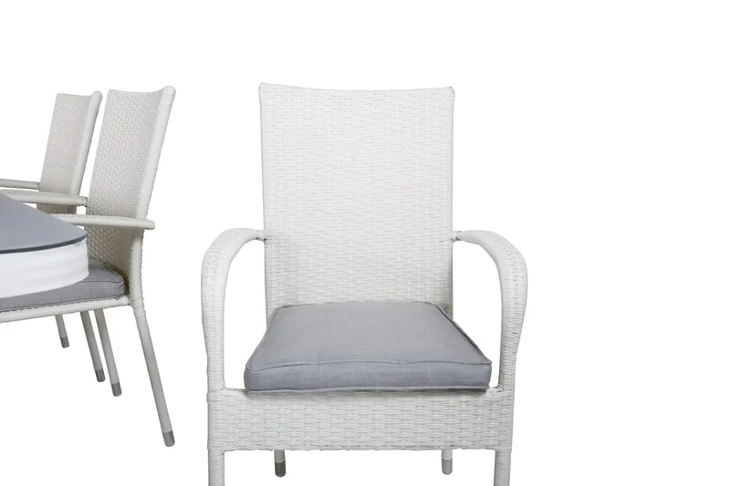Virya Spisegruppe 160cm + 6 Anna Spisestoler - Hvit/Grå - Hagemøbler & utemiljø - Hagegruppe - Spisegrupper hage