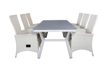 Virya Spisegruppe 160cm + 6 Padova Reclinerstoler - Hvit - Hagemøbler & utemiljø - Hagegruppe - Spisegrupper hage
