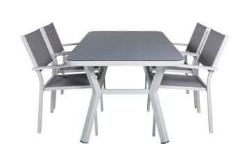 Virya Spisegruppe 160cm+4 Copacabana Stablebare Stoler - Hvit/Grå - Hagemøbler & utemiljø - Hagegruppe - Spisegrupper hage