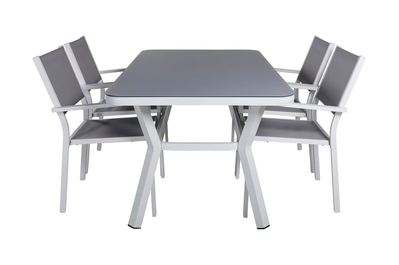 Virya Spisegruppe 160cm+4 Copacabana Stablebare Stoler, Hvit/Grå
