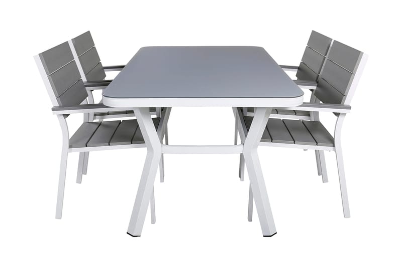 Virya Spisegruppe 160cm+4 Levels Stablebare Stoler, Hvit/Grå