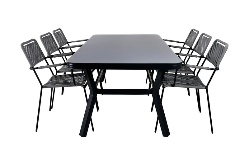 Virya Spisegruppe 200cm + 6 Lindos Karmstoler, Hvit