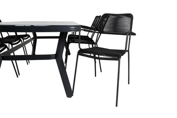Virya Spisegruppe 200cm + 6 Lindos Karmstoler - Svart/Grå - Hagemøbler & utemiljø - Hagegruppe - Spisegrupper hage