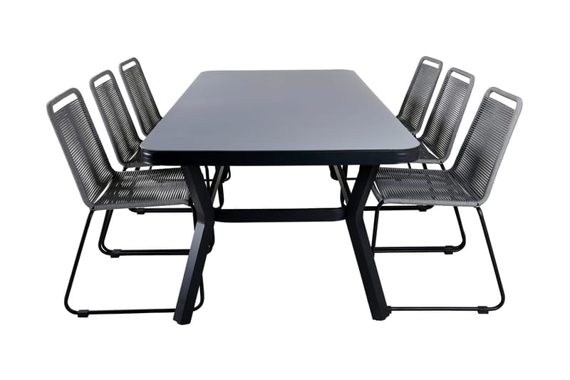Virya Spisegruppe 200cm + 6 Lindos Spisestoler, Svart/Natur