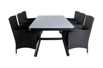 Virya Spisegruppe 200cm + 6 Malin Karmstoler - Svart/Grå - Hagemøbler & utemiljø - Hagegruppe - Spisegrupper hage