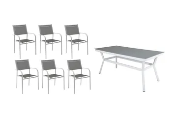 Virya Spisegruppe 200cm + 6 Santorini Karmstoler - Hvit/Grå - Hagemøbler & utemiljø - Hagegruppe - Spisegrupper hage