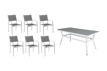 Virya Spisegruppe 200cm + 6 Santorini Karmstoler - Hvit/Grå - Hagemøbler & utemiljø - Hagegruppe - Spisegrupper hage