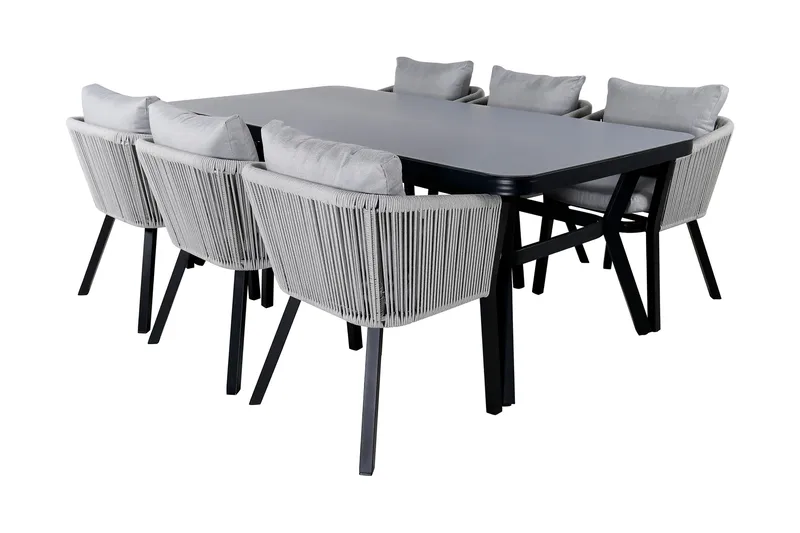 Virya Spisegruppe 200cm + 6 Spisestoler - Svart - Hagemøbler & utemiljø - Hagegruppe - Spisegrupper hage