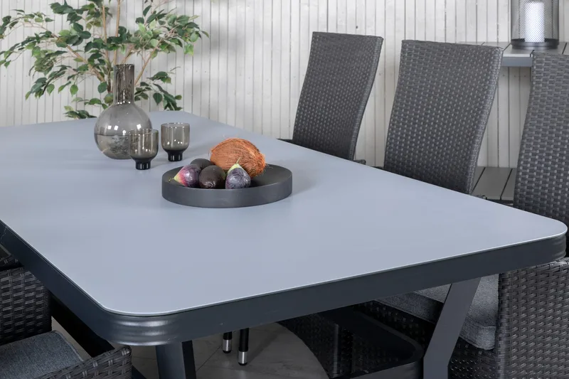 Virya Spisegruppe 200cm + 6 Padova Reclinerstoler - Svart - Hagemøbler & utemiljø - Hagegruppe - Spisegrupper hage