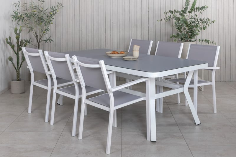 Virya Spisegruppe 200cm+6 Copacabana Stablebare Stoler Hvit/ - Venture Home - Hagemøbler & utemiljø - Hagegruppe - Spisegrupper hage