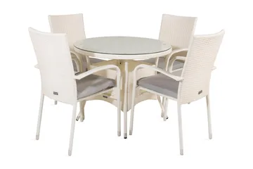 Volta Spisegruppe Rund  Ø90cm + 4 Anna Karmstoler - Glass/Hvit - Hagemøbler & utemiljø - Hagegruppe - Spisegrupper hage