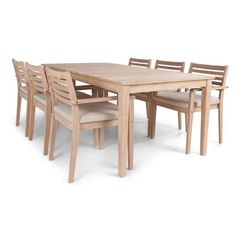 Wagnera Spisegruppe 206 cm med 6 Kamman Spisestoler - Beige - Hagemøbler & utemiljø - Hagegruppe - Spisegrupper hage