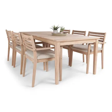 Wagnera Spisegruppe 206 cm med 6 Kamman Spisestoler - Beige - Hagemøbler & utemiljø - Hagegruppe - Spisegrupper hage