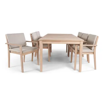 Wagnera Spisegruppe 206 cm med 6 Kamman Spisestoler - Beige - Hagemøbler & utemiljø - Hagegruppe - Spisegrupper hage