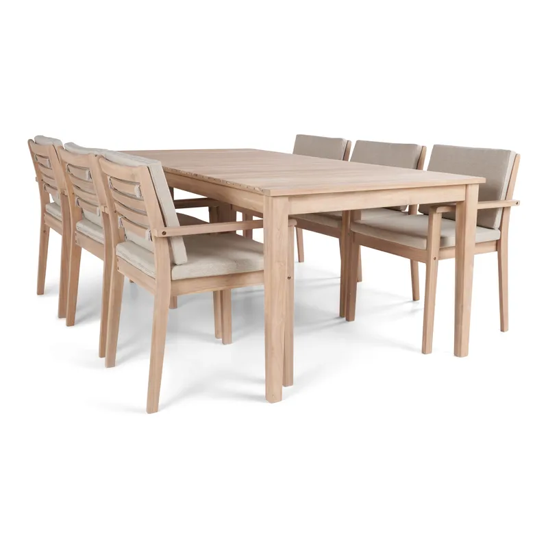 Wagnera Spisegruppe 206 cm med 6 Kamman Spisestoler - Beige - Hagemøbler & utemiljø - Hagegruppe - Spisegrupper hage