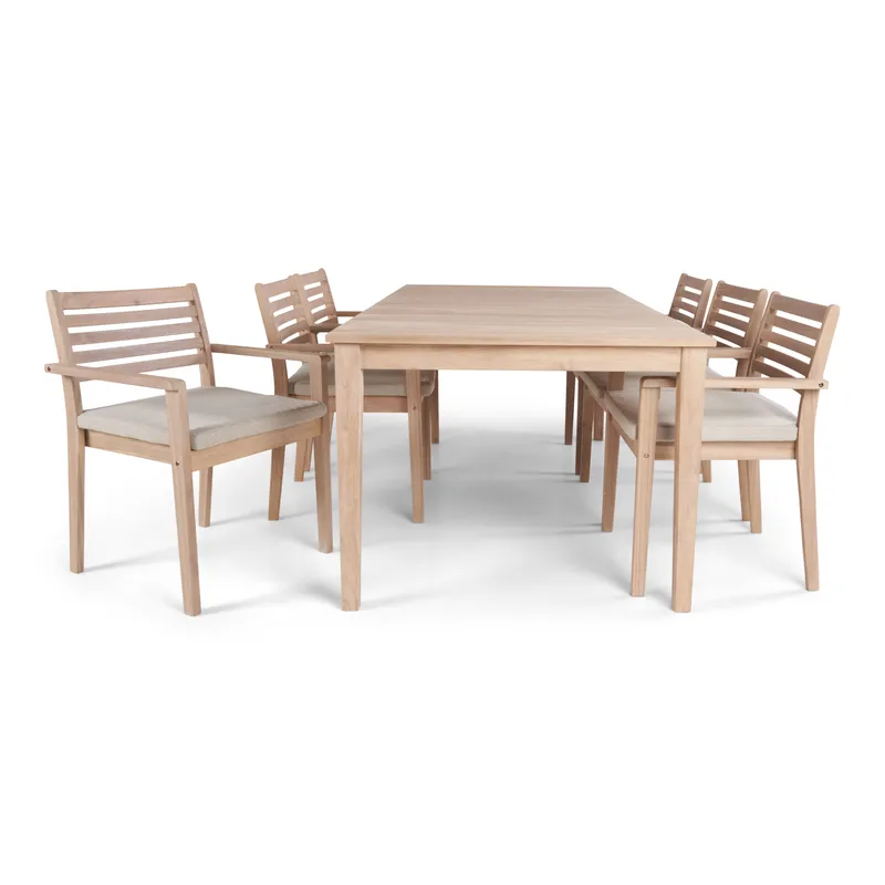 Wagnera Spisegruppe 206 cm med 6 Kamman Spisestoler - Beige - Hagemøbler & utemiljø - Hagegruppe - Spisegrupper hage