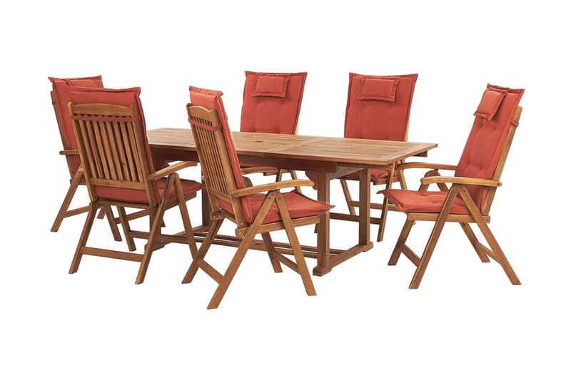 Hagemøbler sett med bord og 6 stoler rød JAVA - Tre / Natur - Spisegrupper hage