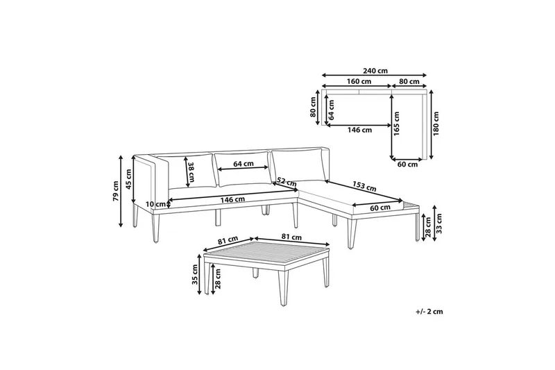 Hjørnesofa til hage med bord 3-seter Bracciano - Hagemøbler & utemiljø - Hagegruppe - Sofagruppe utendørs