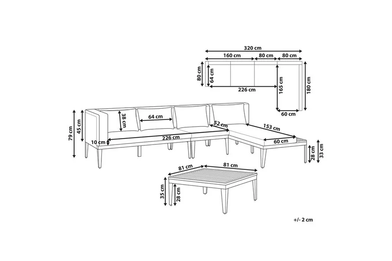 Hjørnesofa til hage med bord 4-seter Bracciano - Hagemøbler & utemiljø - Hagegruppe - Sofagruppe utendørs