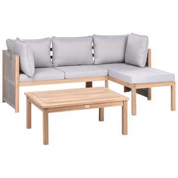 Hjørnesofa utendørs med bord 3-seter Arabba venstrevendt akasietre - Brun/grå - Hagemøbler & utemiljø - Hagegruppe - Sofagruppe utendørs