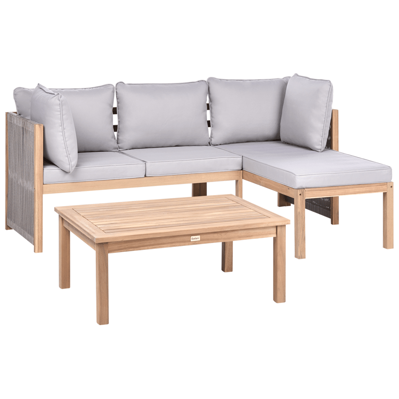 Hjørnesofa utendørs med bord 3-seter Arabba venstrevendt akasietre - Brun/grå - Hagemøbler & utemiljø - Hagegruppe - Sofagruppe utendørs